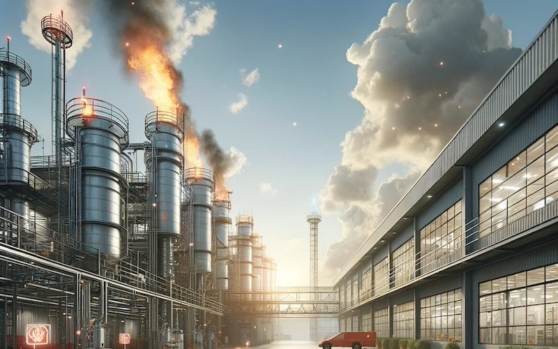 Outdoor industrial site with AI-powered fire-safety monitoring